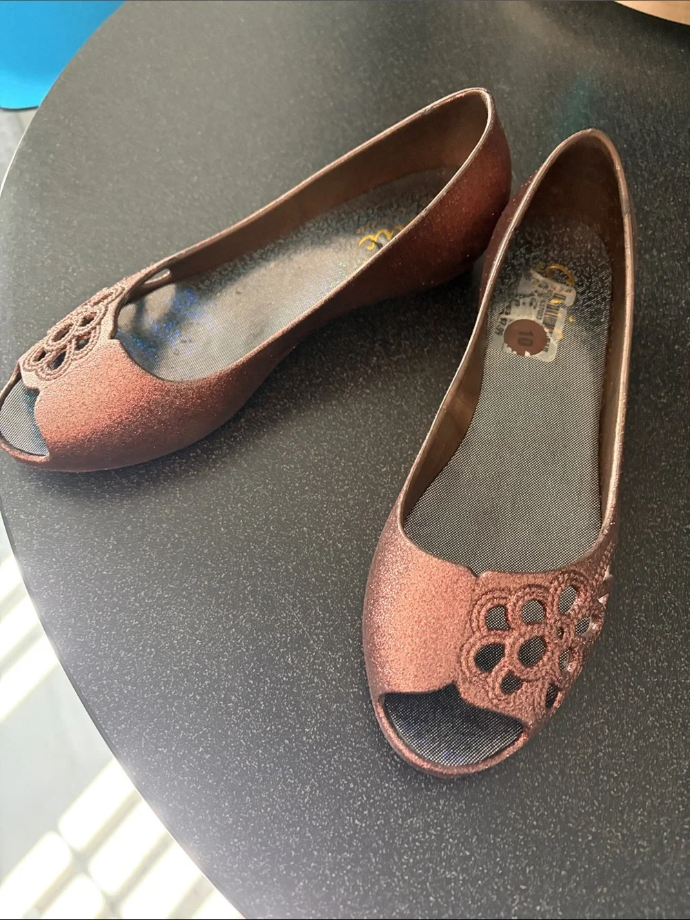 Glitter Floral Peep-Toe Flats - Rose Bronze - Picture 6 of 7
